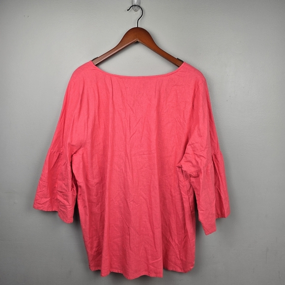 JESSICA LONDON Linen Blend Flowy Blouse 3/4 Sleeve Pink Womens Plus Size 24W‎ - Picture 3 of 11